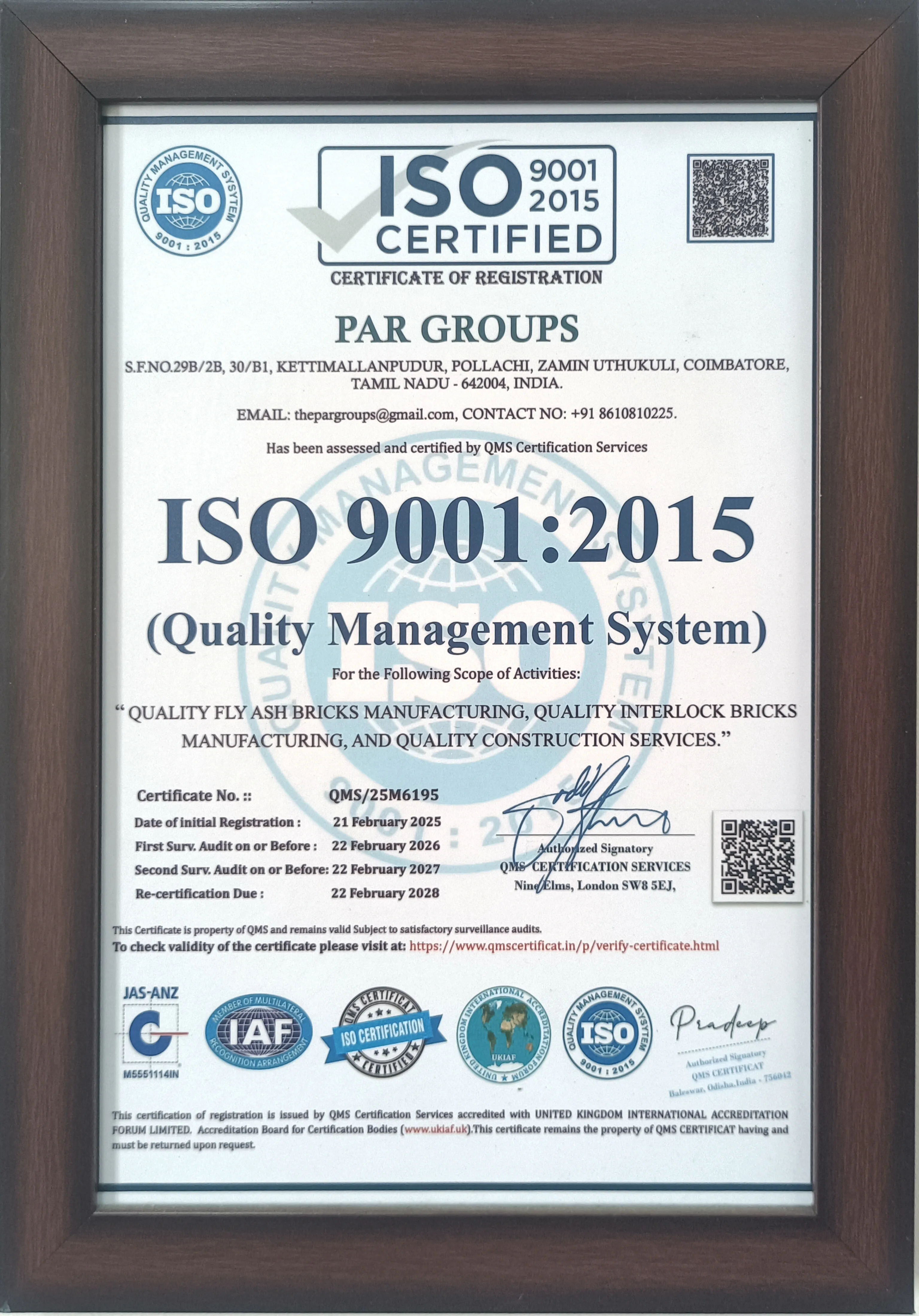 ISO 9001:2015 certificate